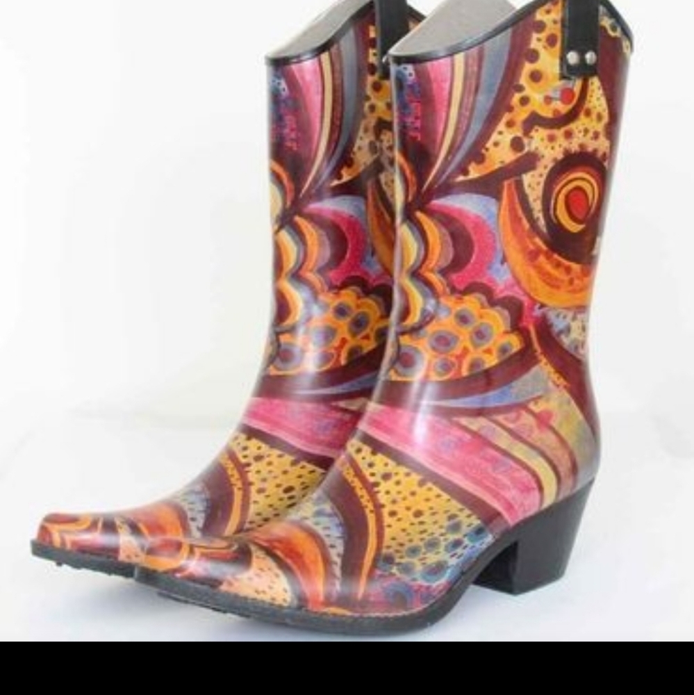 Nomad Yippy - Turquoise Monet Rain Boots Women's Rainbow New